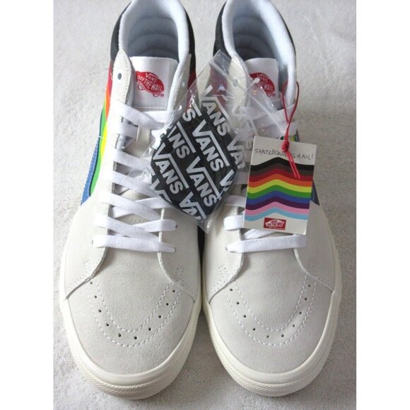 Vans Men's Skate Sk8-Hi Pride White Rainbow Suede Canvas shoes Sizes NIB - Picture 4 of 6